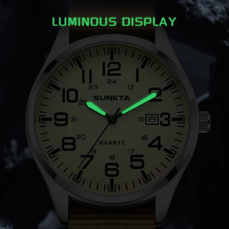 Men's Quartz Military Sports Watch Waterproof Luminous Nylon Leather