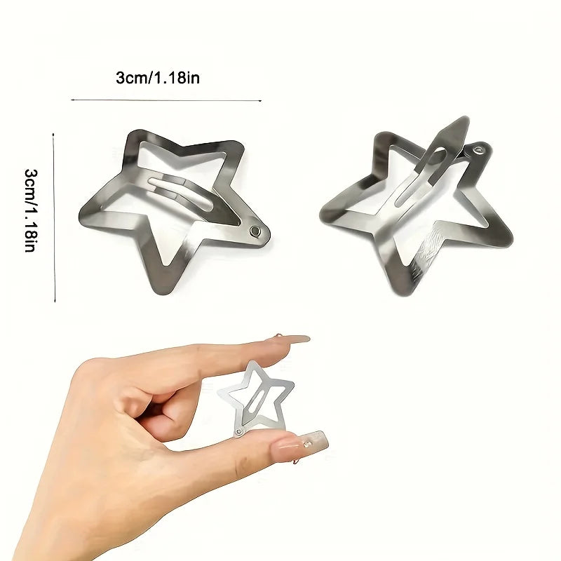 Star Shaped Hair Clips Set - Silver Non-Slip Metal Hair Accessories for Women