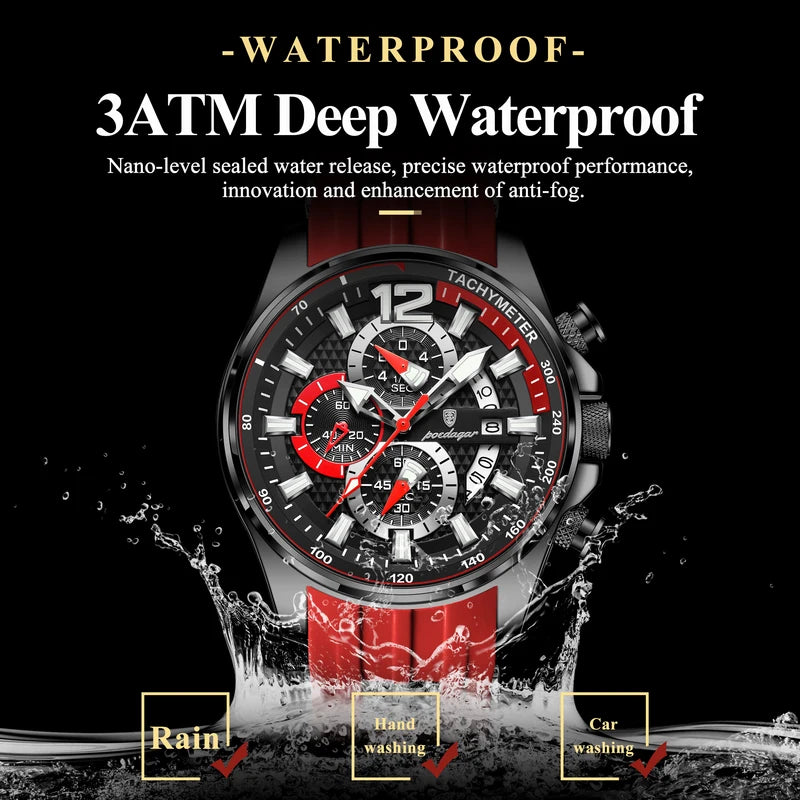 Men's Waterproof Chronograph Quartz Watch with Big Dial and Luminous Features