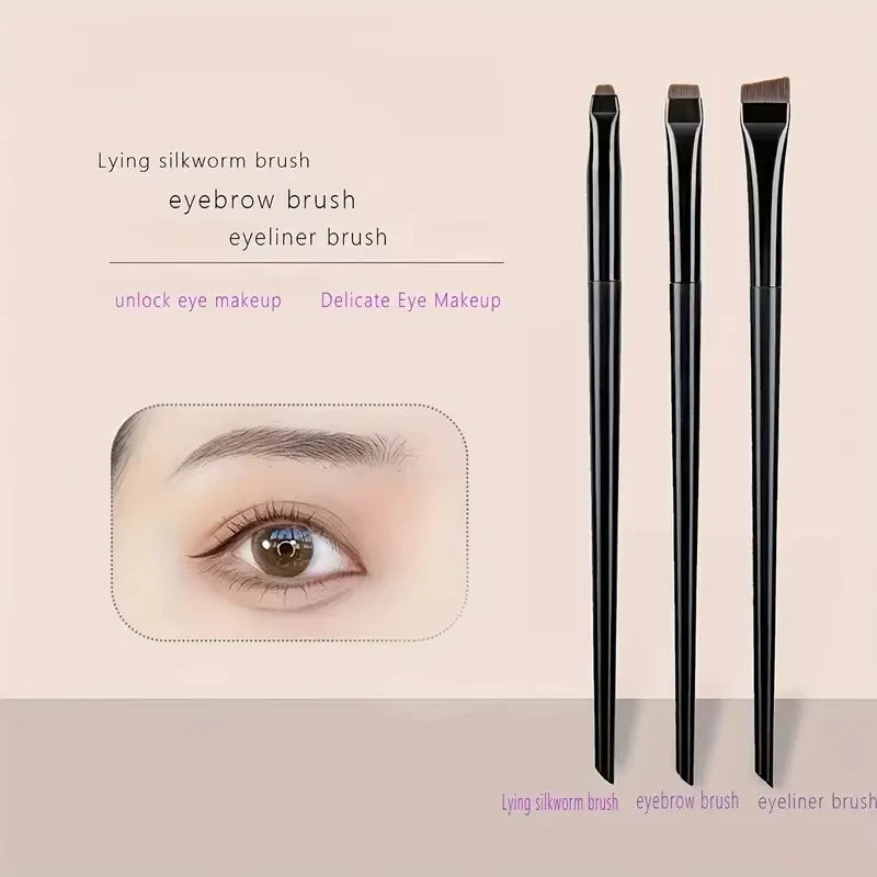 3-Piece Makeup Brush Set - Eyeliner, Eyebrow, Eyeshadow Brushes - Multiple Handle Colors