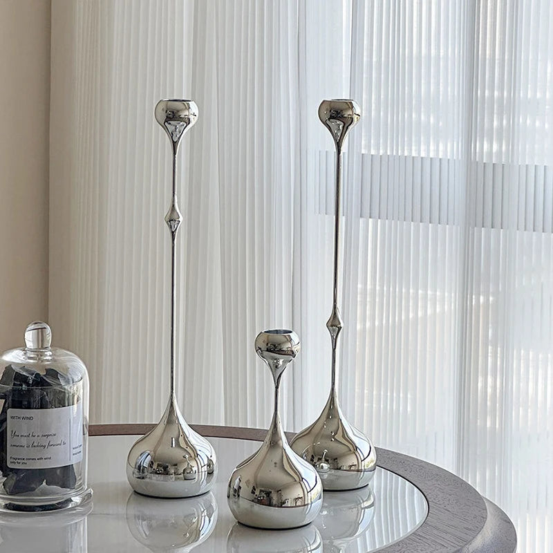 Metal Candle Holder Romantic Table Decor for Home & Wedding - Silver, Gold, White, Blue Variants