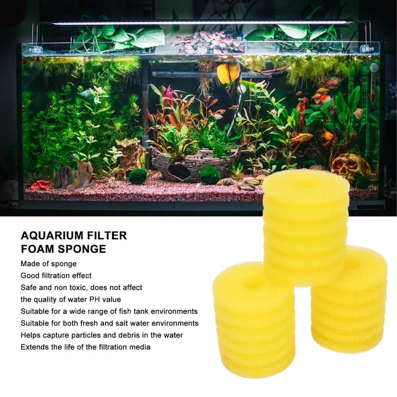 3-Pack Aquarium Filter Sponge for Fish Tanks, Cylindrical Foam Pre-Filter