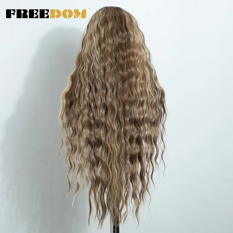 Curly Synthetic Lace Front Wig for Women 13x4 Pre-Plucked Glueless 30 Inch Ombre Brown Blonde