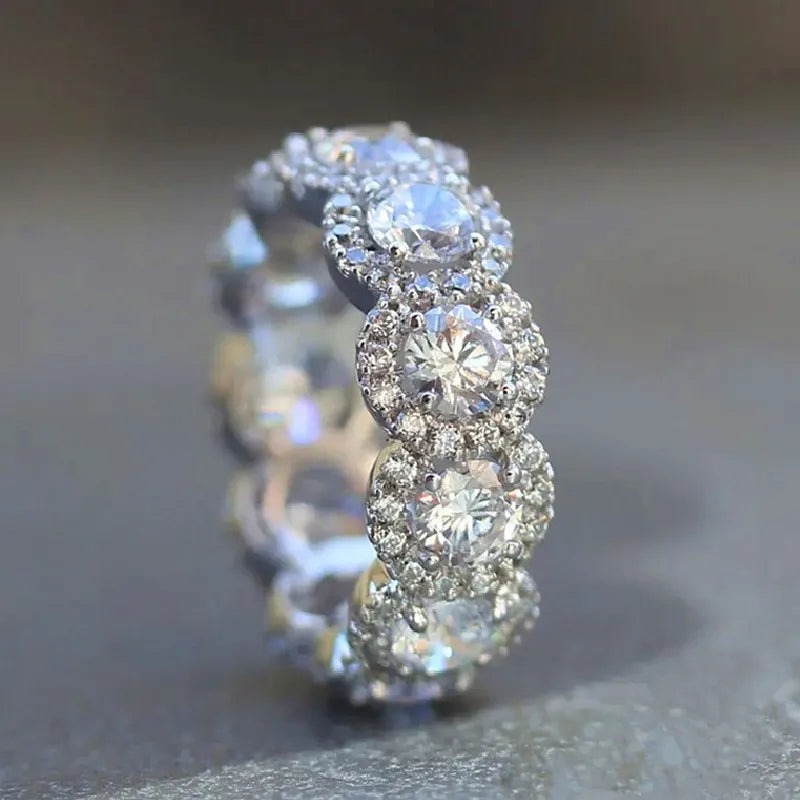 Sparkling Cubic Zirconia Promise Rings for Women Wedding Engagement Bands Silver