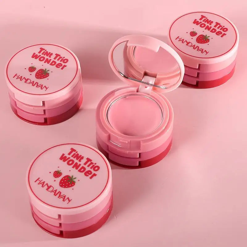 Multi-Use Makeup Palette with 3 Colors for Cheeks Lips & Eyes - Folding Matte Blush & Lip Tray
