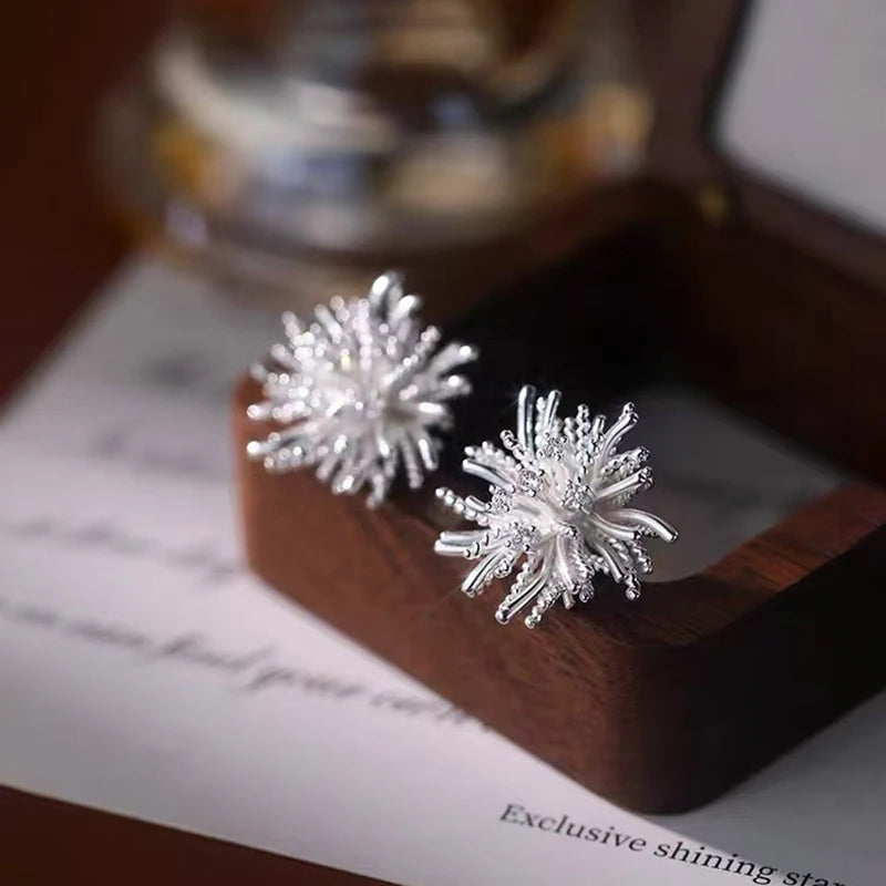 925 Silver Zircon Flower Stud Earrings for Women Party Jewelry