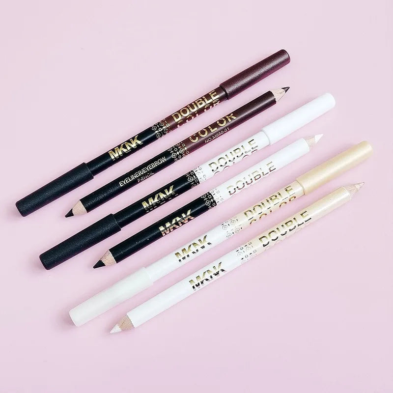 Dual-Color Wooden Gel Eyeliner Pencil - Black White & Brown Shades