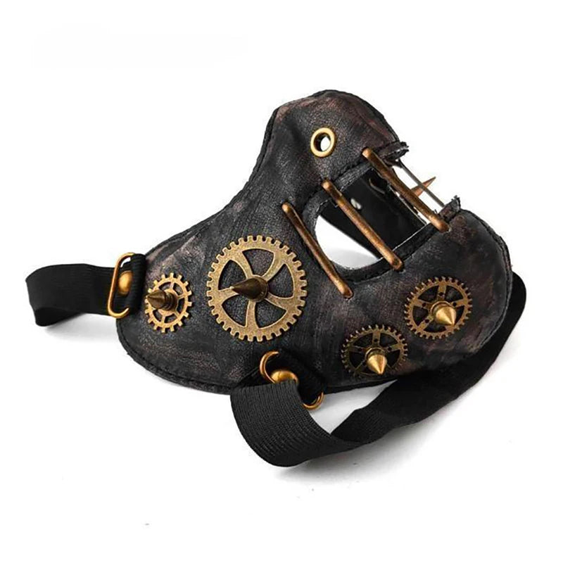 PU Leather Steampunk Mask Protective Face Cover for Party Cosplay Goth Costume