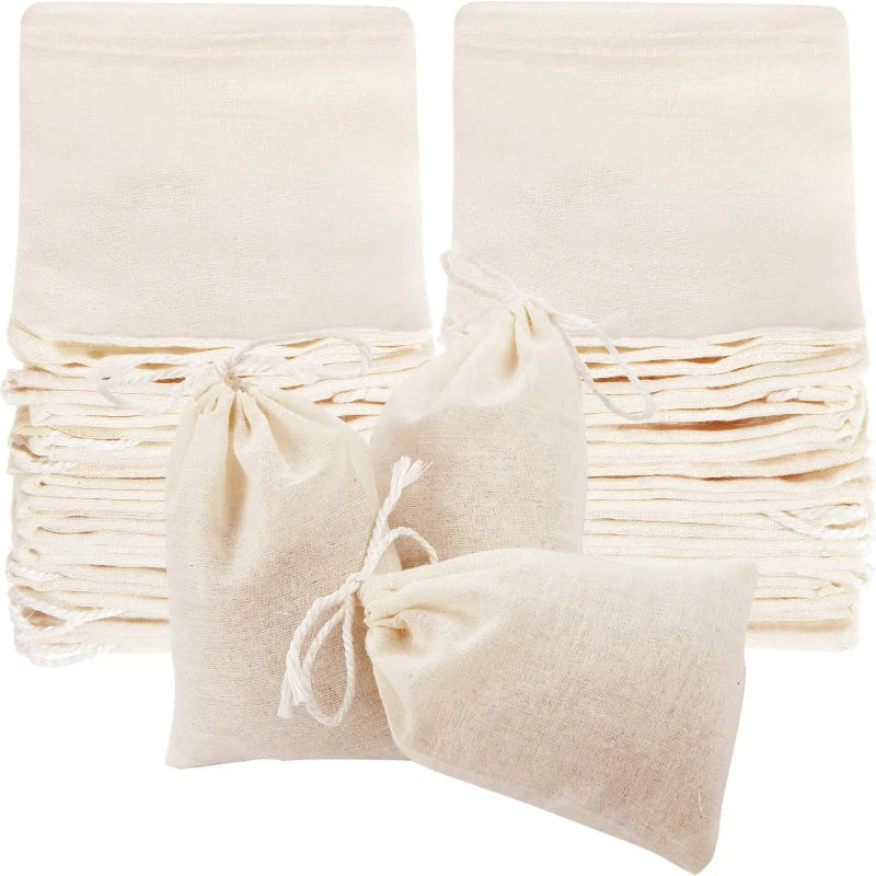 50pcs Cotton Gauze Cloth Filter Bags Food Grade Tea & Spice Strainers