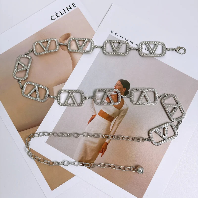 Adjustable Diamond Metal Waist Chain for Women Belt Jewelry Gold Silver Options