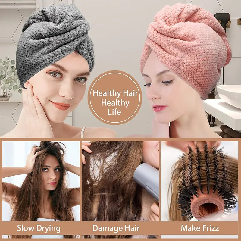 Women's Microfiber Hair Towel Cap - Soft Coral Fleece, Quick-Drying & Absorbent