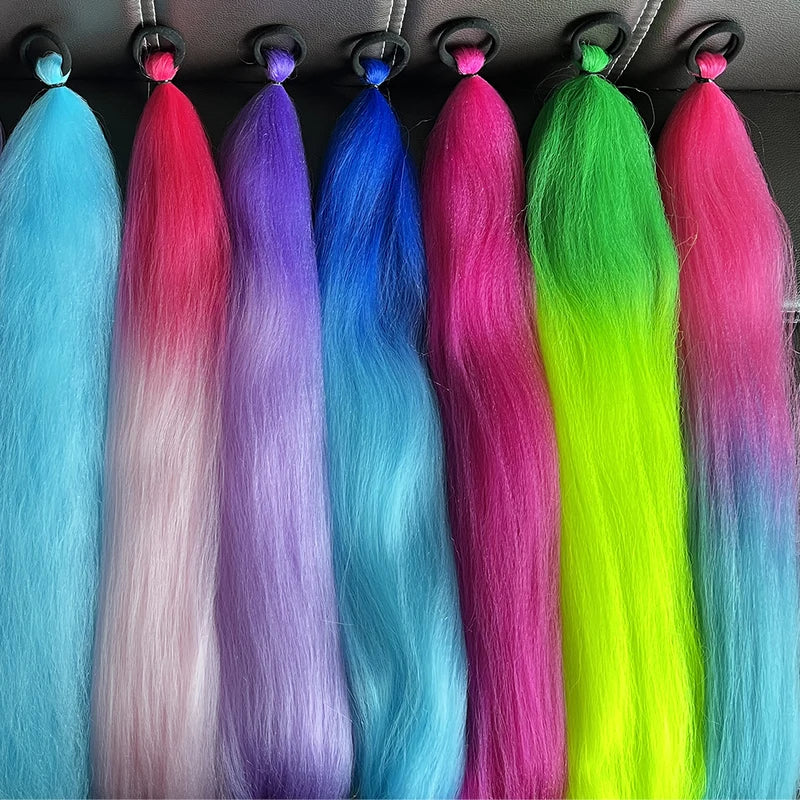 Colorful Ponytail Extension 2Pcs Long Straight Hairpiece for DIY Hairstyles
