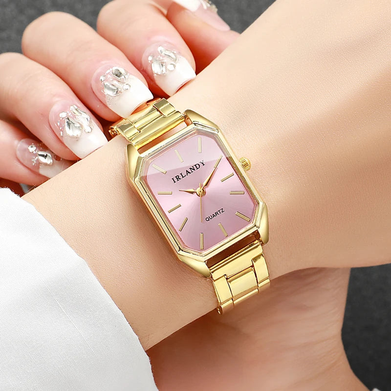 2PCS Women’s Quartz Watch & Rhinestone Bracelet Set - Elegant Fashion Jewelry