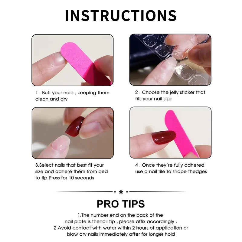 24Pcs Press On Nails Set - Punk Vine Striped Pink Black French Polka Dots
