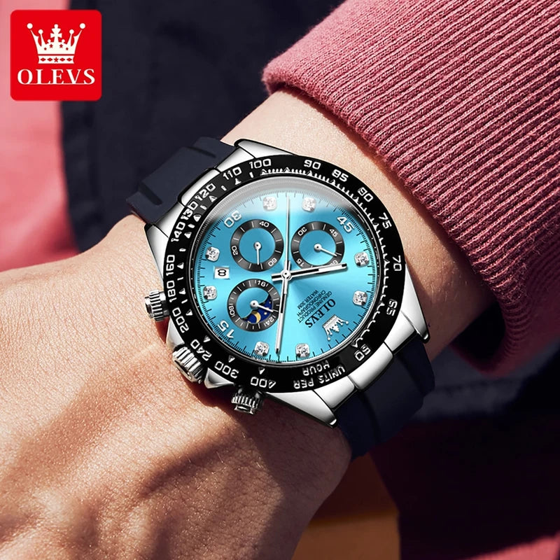 Men's Waterproof Quartz Sport Watch with Luminous Dial and Moon Phase