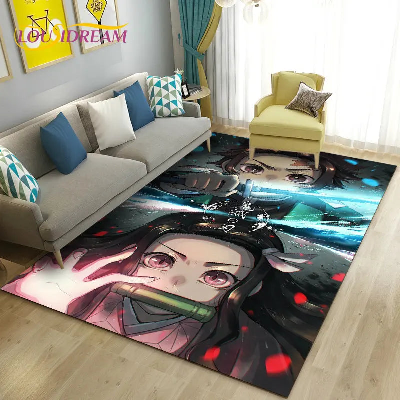3D Demon Slayer Cartoon Area Rug for Living Room & Kids' Bedroom - Non-slip Large Carpet