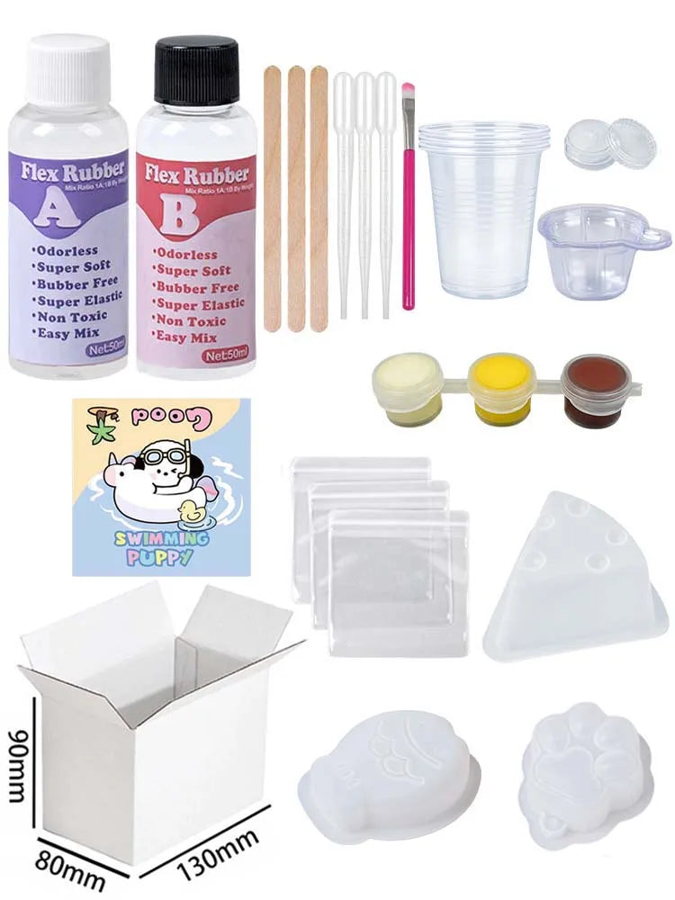 DIY Liquid Silicone Squishy Kit Set - Kawaii Cat Paw & Cartoon Characters