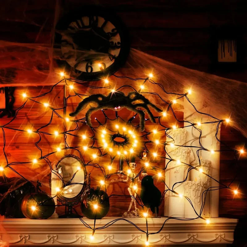 Halloween LED String Lights Spider Web Ghost Festival Atmosphere Decor Colorful Lighting