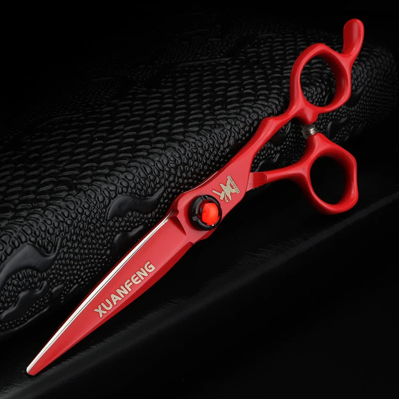 6 Inch Hair Cutting & Thinning Scissors - Red, Green, Black - Professional Salon Style
