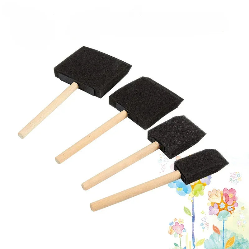 Wooden Handle Foam Paint Brush Set for Art & Craft Painting
