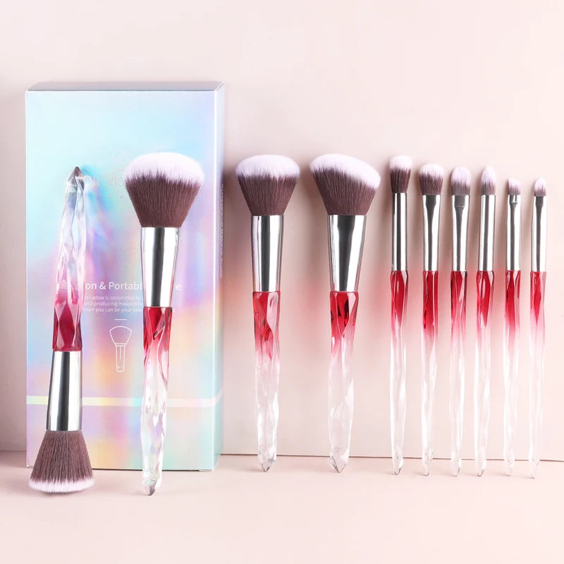 10-Piece Makeup Brush Set with Crystal Handles and Case - Includes Powder and Foundation Brushes