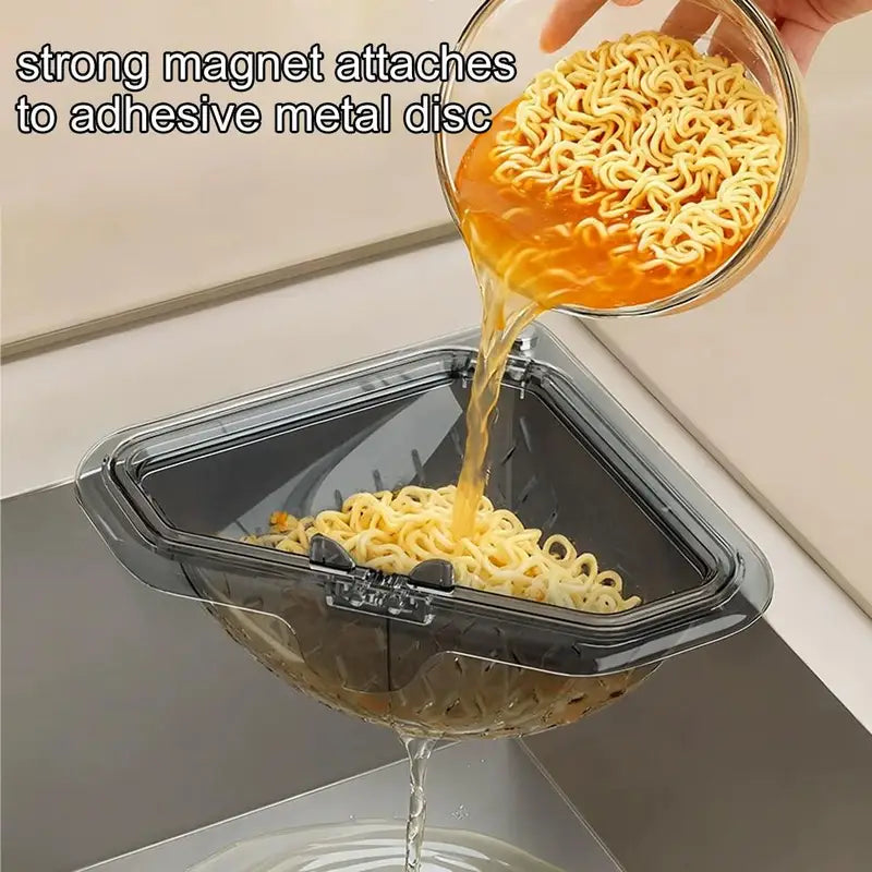 Kitchen Sink Drain Filter Basket - Triangular Food Waste Strainer & Storage Caddy