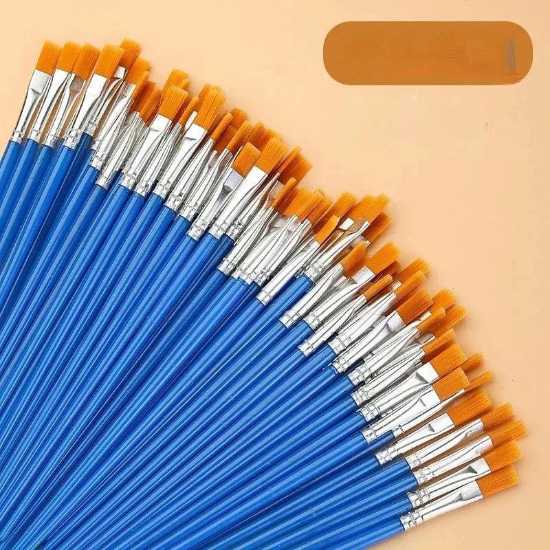 Set of 10/20/50 Paint Brushes - Art Round Flat Nylon Hair for Oil & Watercolor