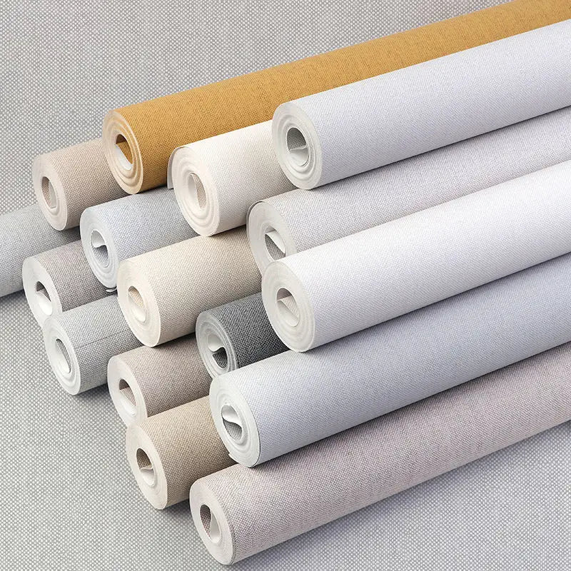 Nordic Linen Grey Wall Paper - Non-Woven Solid Color Wallpaper for Living Room & Bedroom