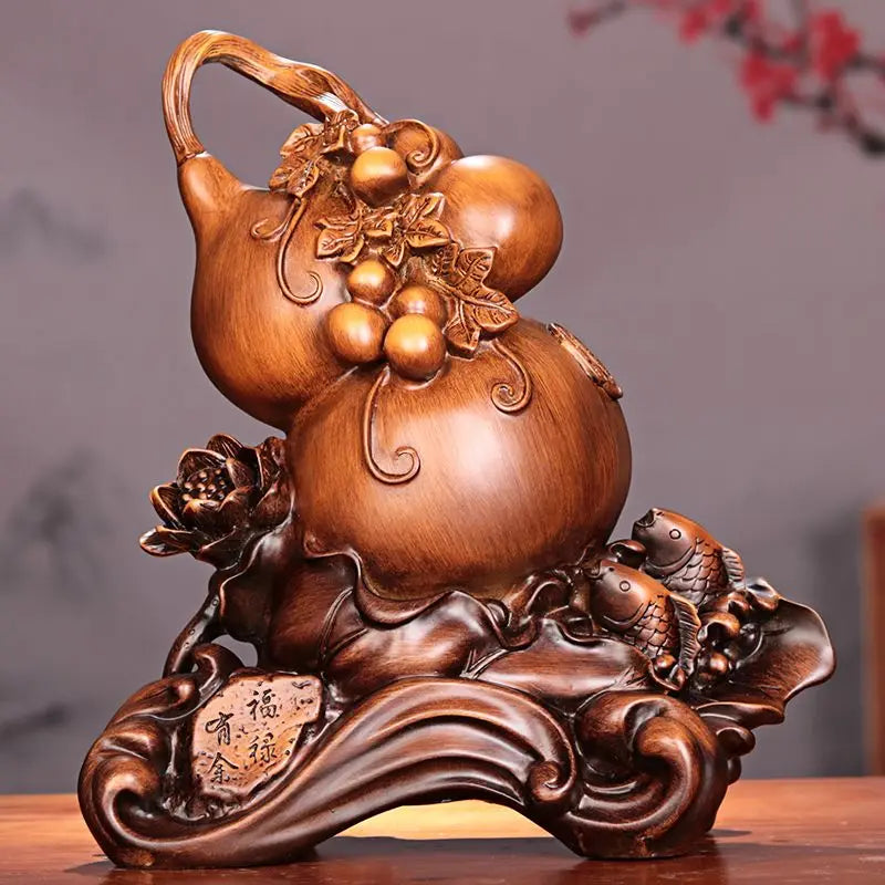 Lucky Gourd Home Decor Statue - Resin Craft for Living Room & Porch