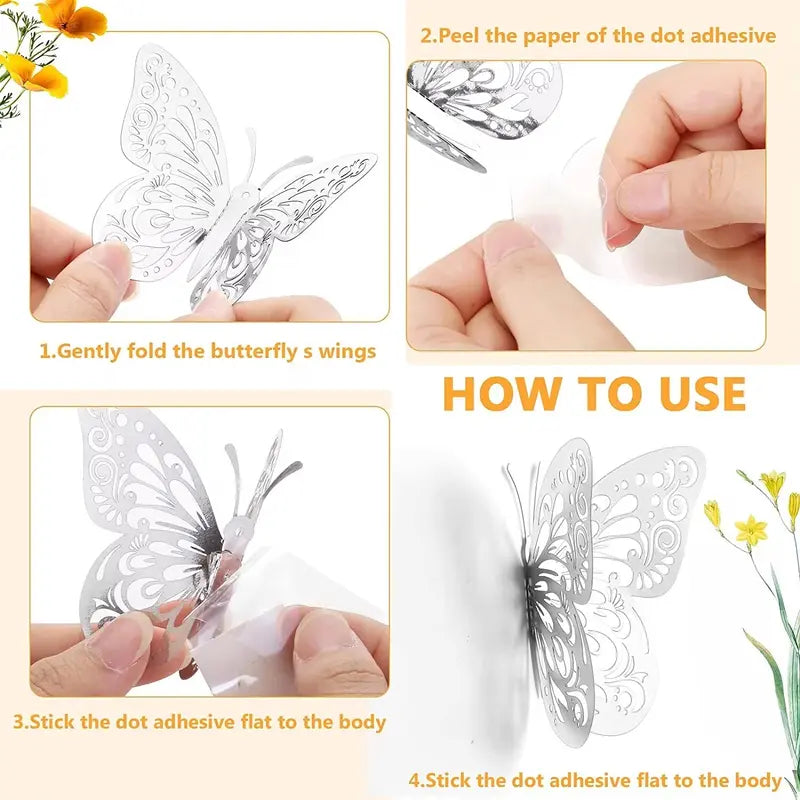 12-Piece 3D Hollow Butterfly Wall Stickers for DIY Home Decor, Party Gifts