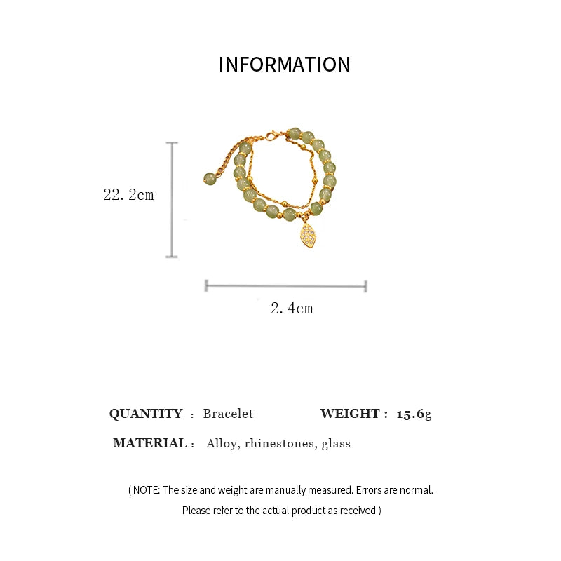 Green Jade Bracelet for Women - Exquisite Gold Leaves Wrist Strap Bangle