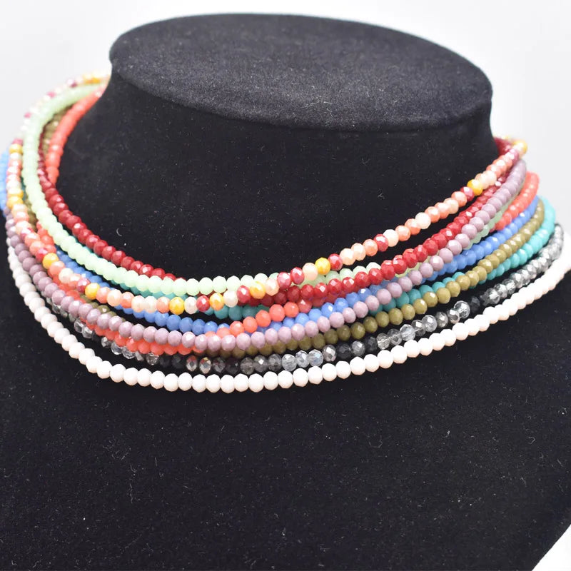 Crystal Glass Necklace for Women Short Chain Beaded Jewelry Statement Accessory