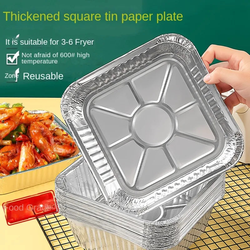 20CM Aluminum Foil Pan for Air Fryer Baking and Grilling - Oil-proof, Non-Stick, Square Food Container
