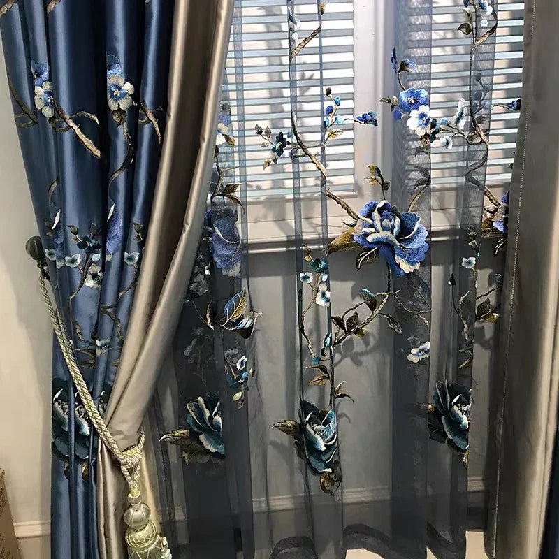 Luxury Embroidered Window Curtains for Living & Dining Rooms - Custom Sizes & Colors