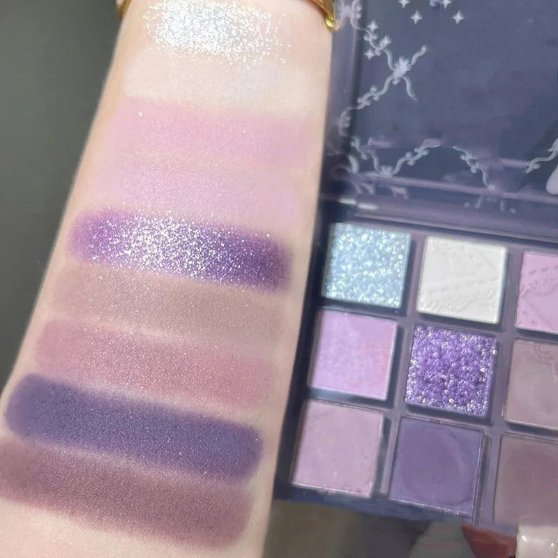 Purple Lavender Eyeshadow Palette - Nine Color Glitter Makeup Set for Eye Contouring