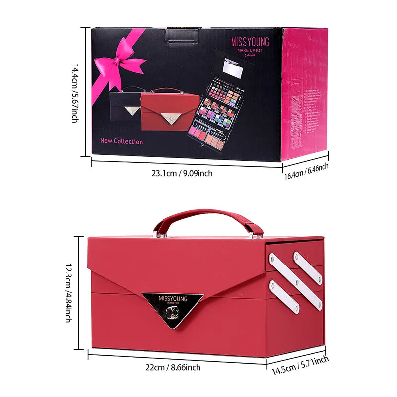 Complete Makeup Kit with Eyeshadows, Lipstick, Eyeliner & Blush — Holiday Gift Set