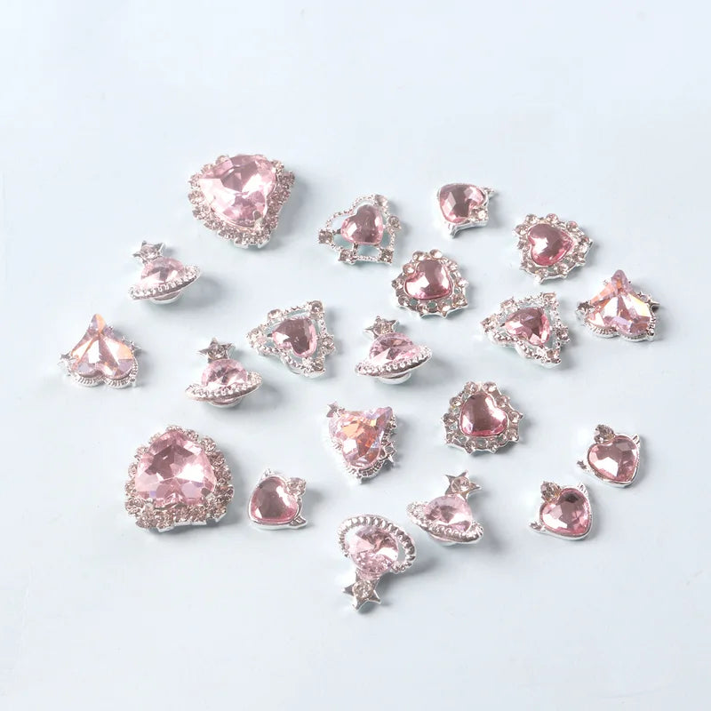 20Pcs Nail Charms Heart Rhinestones Nail Art Decorations for Manicure