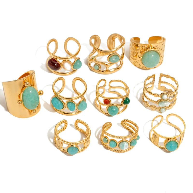 Bohemian Green Turquoise Malachite Ring for Women - Summer Jewelry Gift