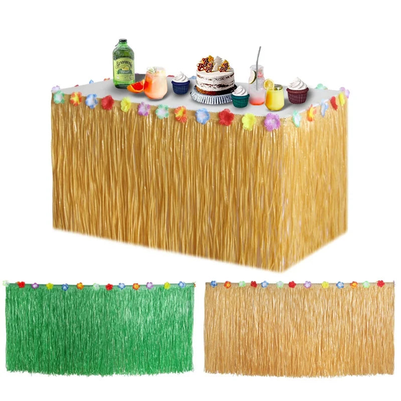 Tropical Luau Grass Table Skirt for Hawaiian Party Beach Decor 100x60cm