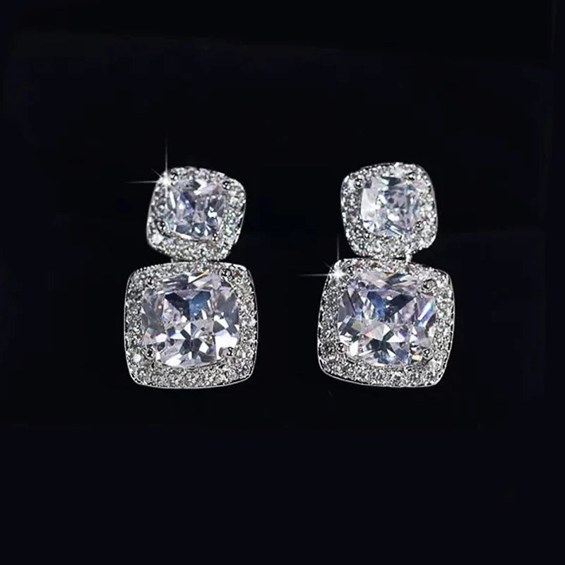 Dangle Earrings with Crystal CZ for Women - Silver Color Jewelry Accessory