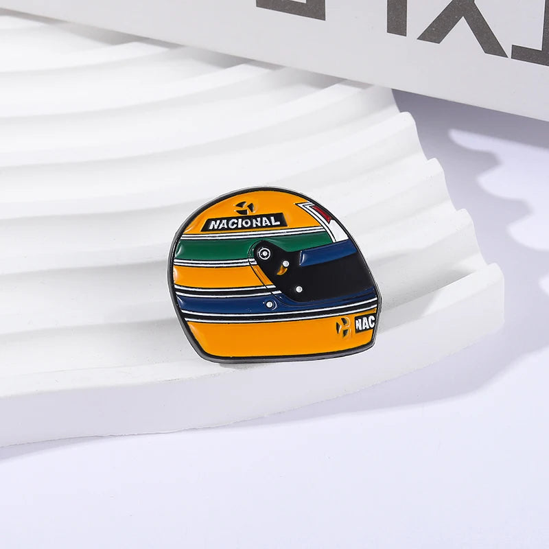 Racing Helmet Enamel Lapel Pin - Aryton Senna Motorsport Brooch Gift