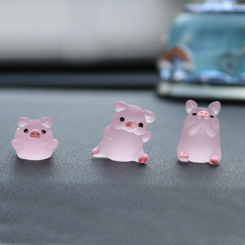Mini Resin Pig Car Dashboard Ornaments - Luminous Cute Animal Car Decor Set of 6