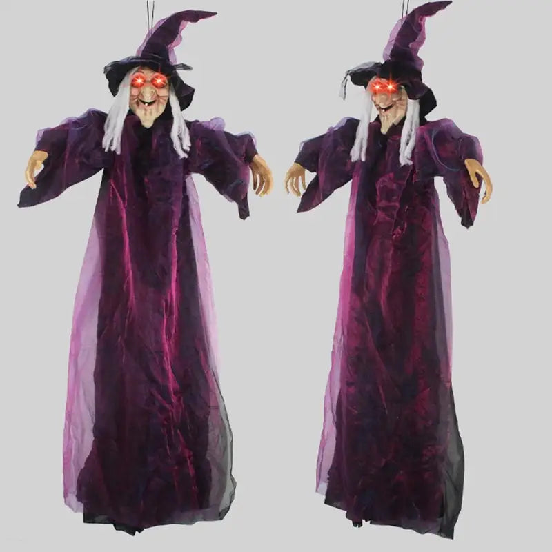 Life Size Talking Witch Halloween Decor - Purple Outdoor Animatronic with Voice Control
