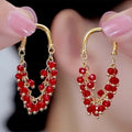 Light Luxury Red Crystal Beaded Pendant Earrings for Women - Unique Jewelry