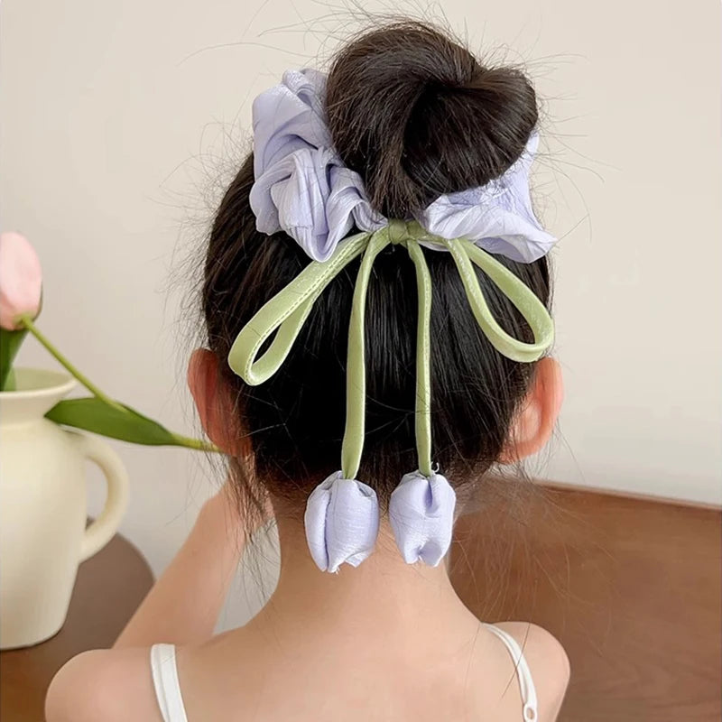 Large Tulip Flower Hair Scrunchie - Cute Hair Accessories for Girls