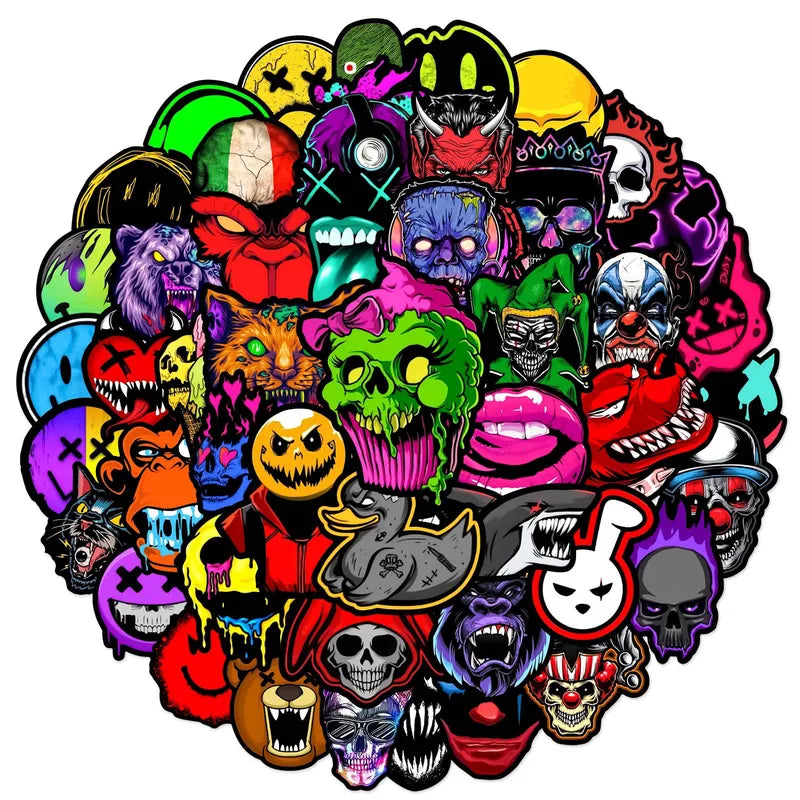 50Pcs Horror Skull Stickers Waterproof Decals for Phone Luggage & Skateboards