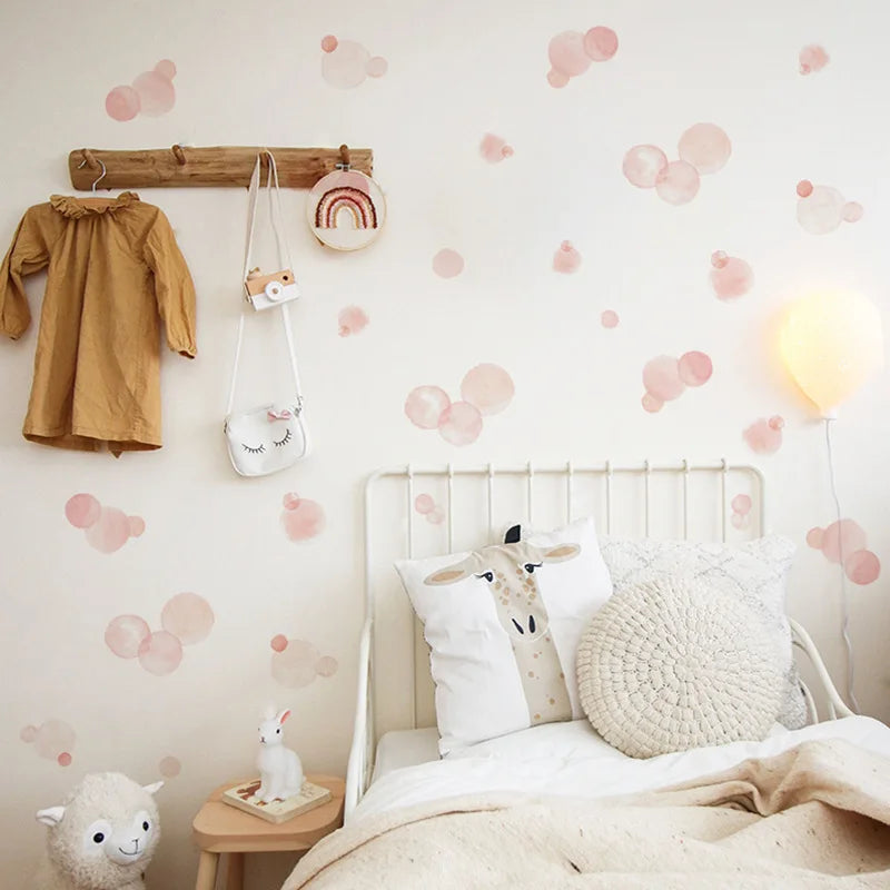 Pink Polka Dot Wall Sticker - Children's Room Decor, Small Size Kindergarten Background