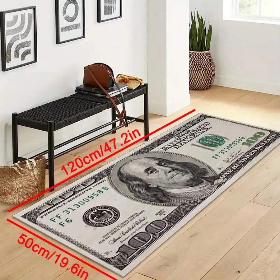 Rectangle Cartoon Style Dollar Bill Pattern Rug - Multi-Use Soft Area Carpet