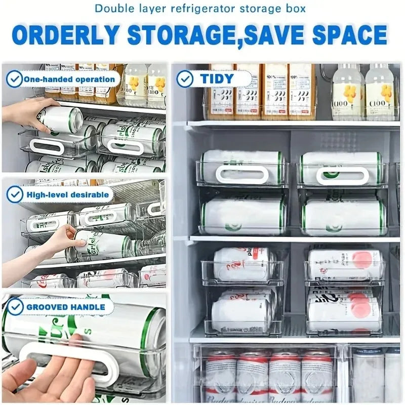 1/2 Tier Soda Can Dispenser for Refrigerator Stackable Drink Organizer, Clear Plastic