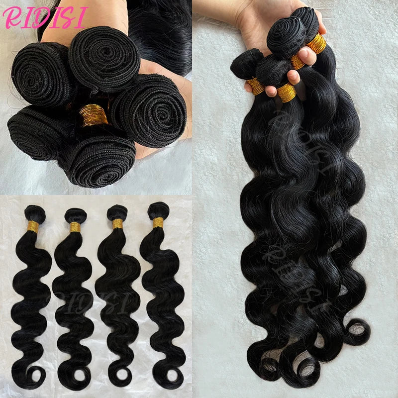 Natural Color Body Wave Human Hair Bundles 12-26 Inch Virgin Hair Extensions